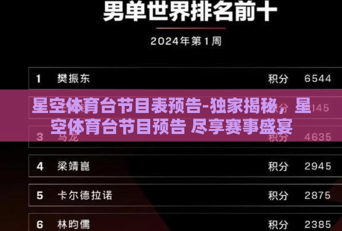 星空体育台节目表预告-独家揭秘,星空体育台节目预告 尽享赛事盛宴 星空体育台节目表预告-独家揭秘,星空体育台节目预告 尽享赛事盛宴