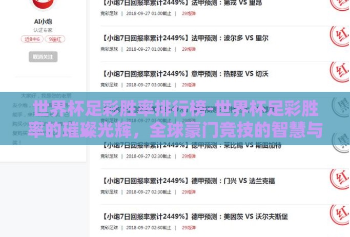 世界杯足彩胜率排行榜-世界杯足彩胜率的璀璨光辉,全球豪门竞技的智慧与策略 世界杯足彩胜率排行榜-世界杯足彩胜率的璀璨光辉,全球豪门竞技的智慧与策略
