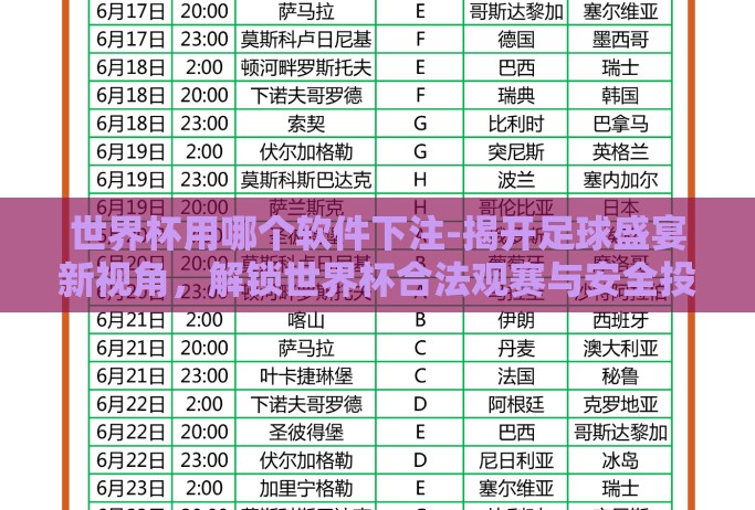 世界杯用哪个软件下注-揭开足球盛宴新视角,解锁世界杯合法观赛与安全投注的便捷路径 世界杯用哪个软件下注-揭开足球盛宴新视角,解锁世界杯合法观赛与安全投注的便捷路径