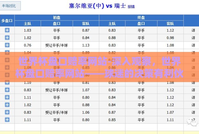 世界杯盘口赔率网站-深入观察，世界杯盘口赔率网站——球迷的决策有利伙伴？