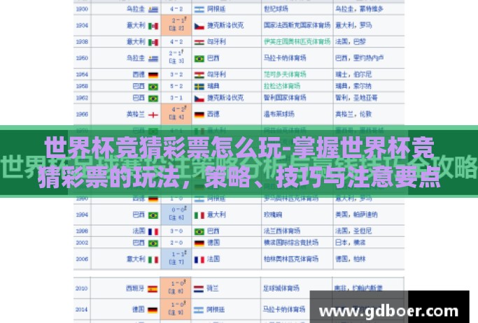 世界杯竞猜彩票怎么玩-掌握世界杯竞猜彩票的玩法，策略、技巧与注意要点
