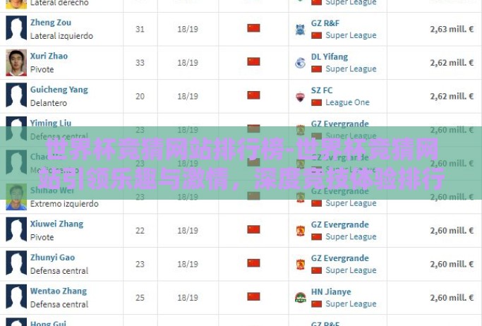 世界杯竞猜网站排行榜-世界杯竞猜网站引领乐趣与激情，深度竞技体验排行探索