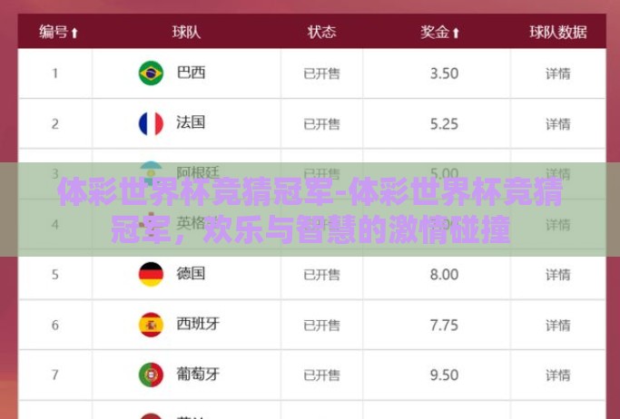 体彩世界杯竞猜冠军-体彩世界杯竞猜冠军，欢乐与智慧的激情碰撞
