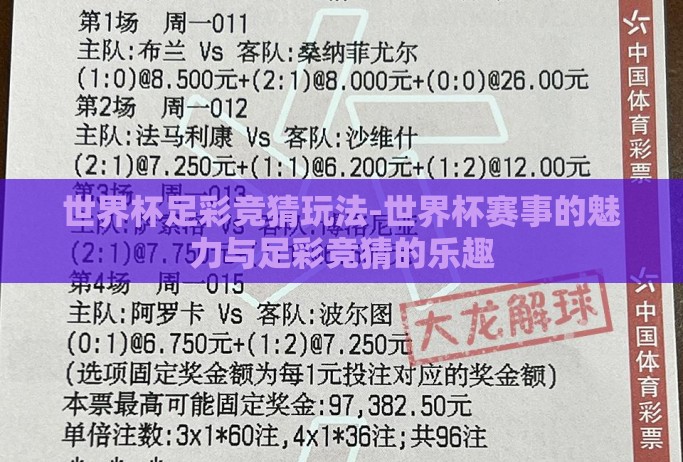 世界杯足彩竞猜玩法-世界杯赛事的魅力与足彩竞猜的乐趣