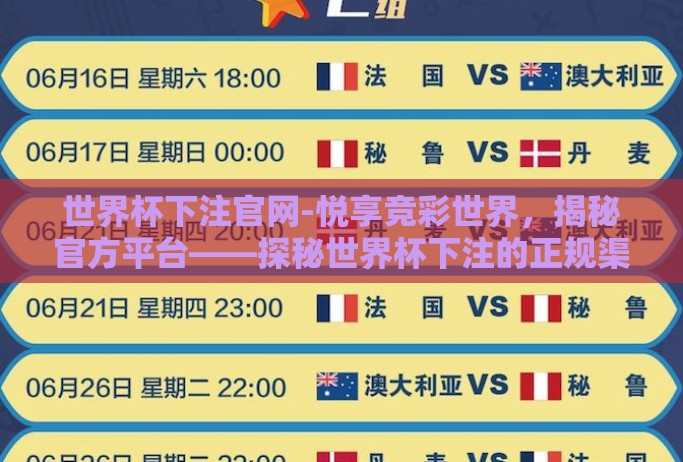 世界杯下注官网-悦享竞彩世界，揭秘官方平台——探秘世界杯下注的正规渠道