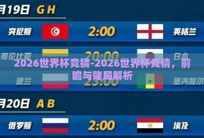 2026世界杯竞猜-2026世界杯竞猜，前瞻与赌局解析
